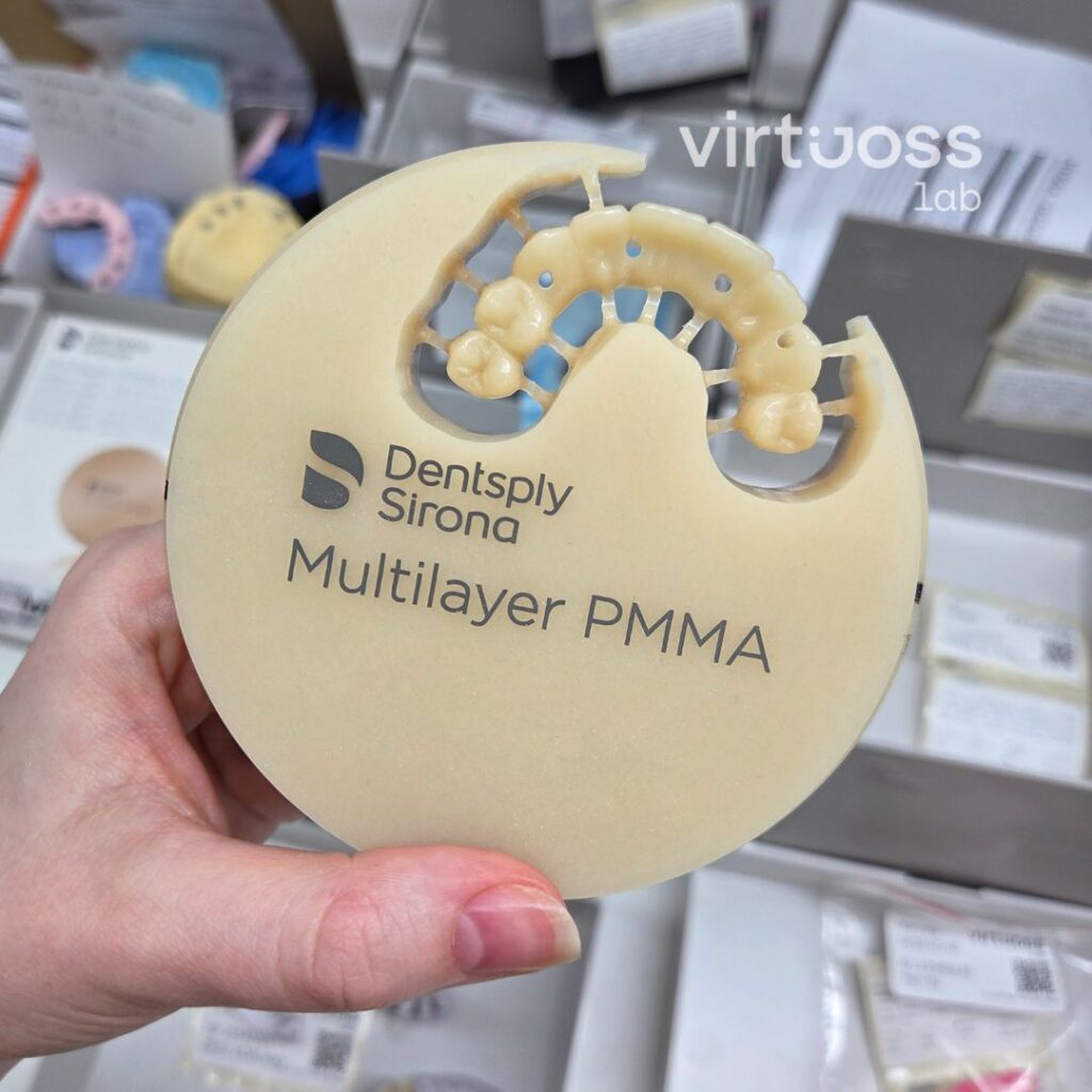 Frézované zubní provizorium na implantáty all-on-x pmma zubní laboratoř virtuoss lab